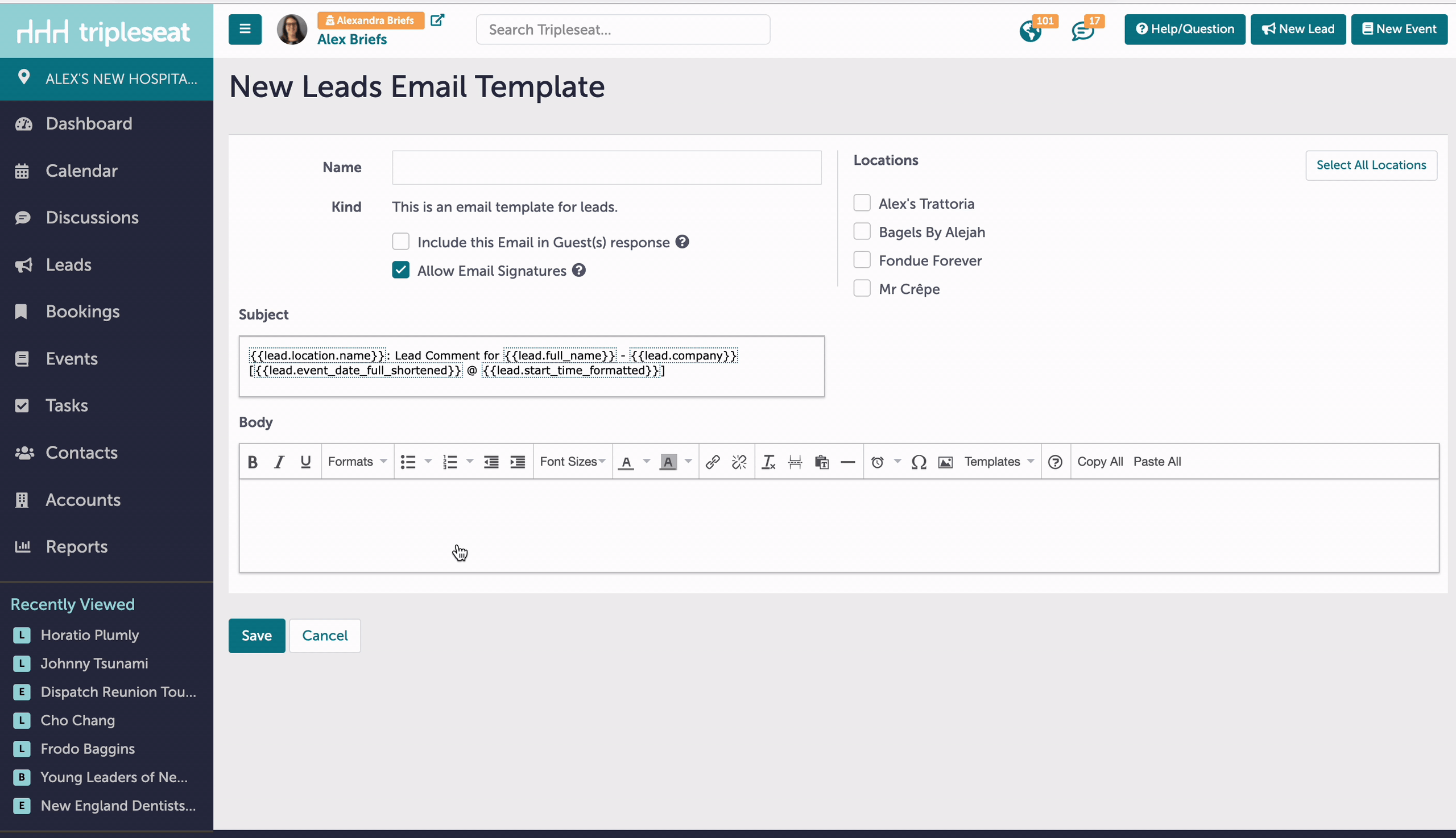 How To Create Discussion Email Templates Tripleseat Support