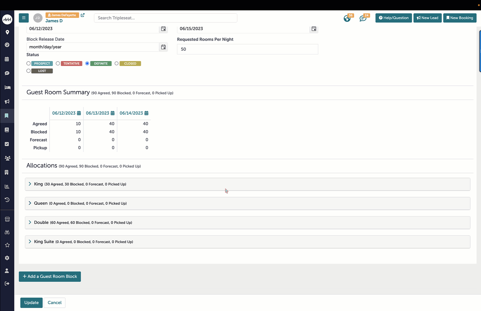 Adding a Group Room Block Tripleseat Support