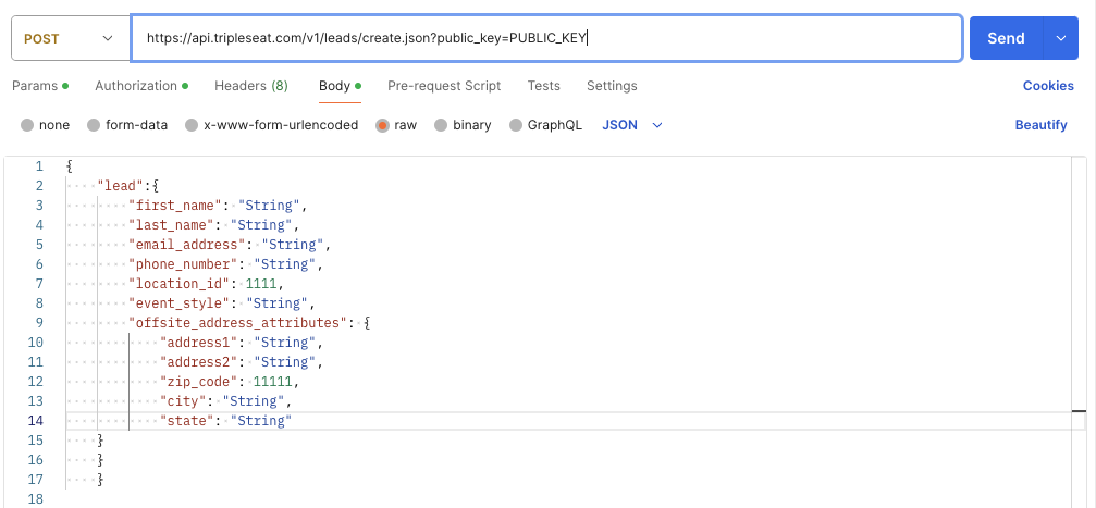 Lead Form API endpoint – Tripleseat Support