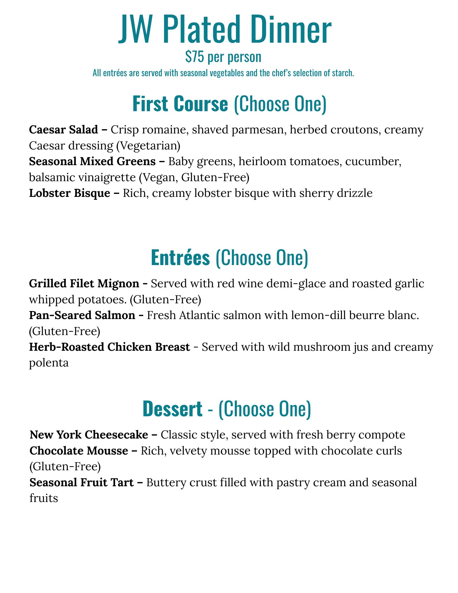 Plated Dinner Package Menu – Tripleseat Support